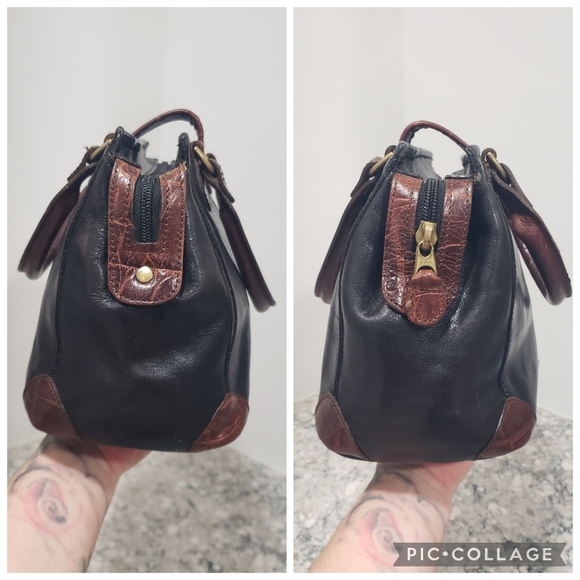 Vintage Brahmin Black and Brown Leather Satchel Purse - Picture 3 of 11